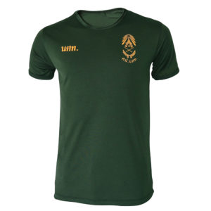 เสื้อยึด คอกลม รด สีเขียวขี้ม้า สกรีนโลโก้ นศท