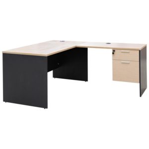 โต๊ะ+โต๊ะข้าง สีโอ๊คอ่อน-เทาดำ เฟอร์ราเดค ST1470SDDAM