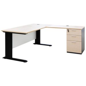โต๊ะ+โต๊ะข้าง สีโอ๊คอ่อน-เทาดำ เฟอร์ราเดค KT1570SDDBM